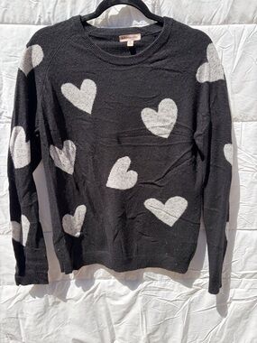 Philosophy Black Crewneck Sweater with White Heart Print